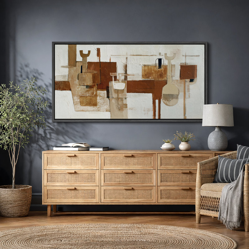 Œuvre d'art géométrique abstraite neutre, photos de salon, impression sur toile encadrée, H 30 po x l 60 po