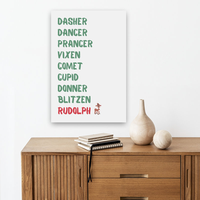 «Santa's Reindeer noms Abstract Contemporary Winter», reproduction d'art mural, 18" H x 12" W
