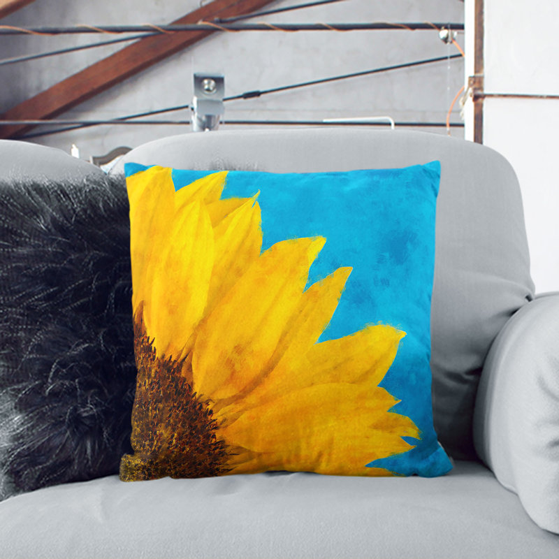 Sunflower at the End of Summer Painting Cushion with Filling, White, 55cm H x 55cm W x 20cm D