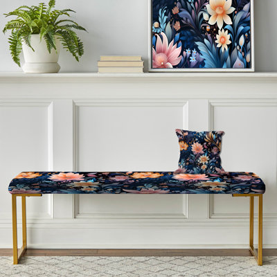 Banc floral rembourré or