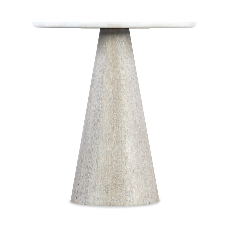 White Marble and Oak Round Accent Table