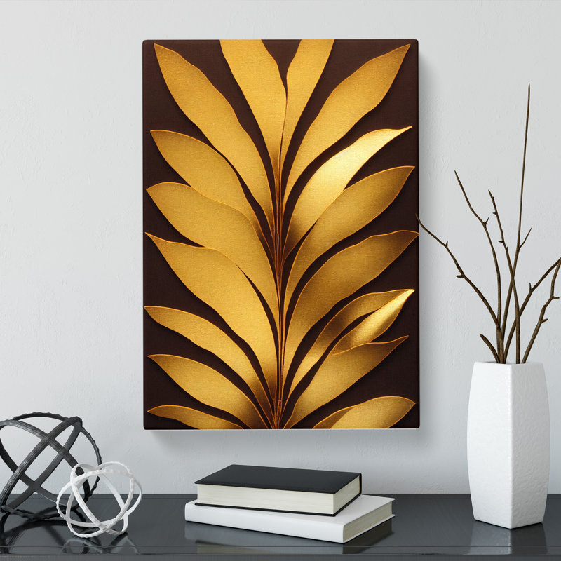 Cirincione Floral Gold Leaf Foil - Wrapped Canvas Print, 50cm H x 35cm W x 3cm D