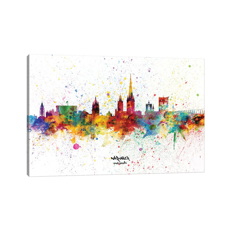 Norwich England Skyline Splash by Michael Tompsett - Wrapped Canvas Gallery-Wrapped Canvas Giclée, 20.32 cm H x 30.48 cm W