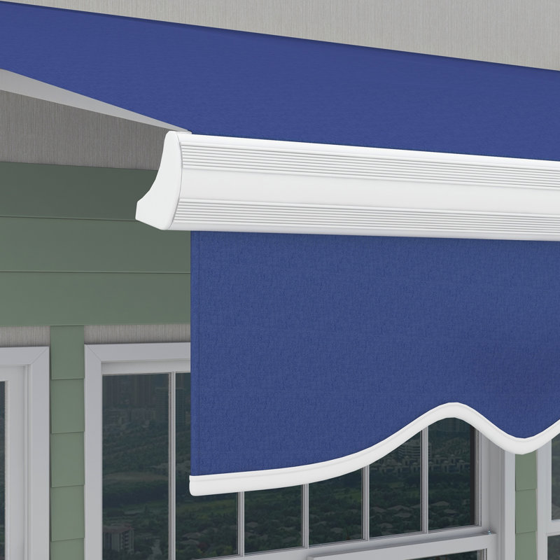Auvent de terrasse rétractable en polyester l 155,5 po x P 59,75 po Outsunny, Bleu très foncé