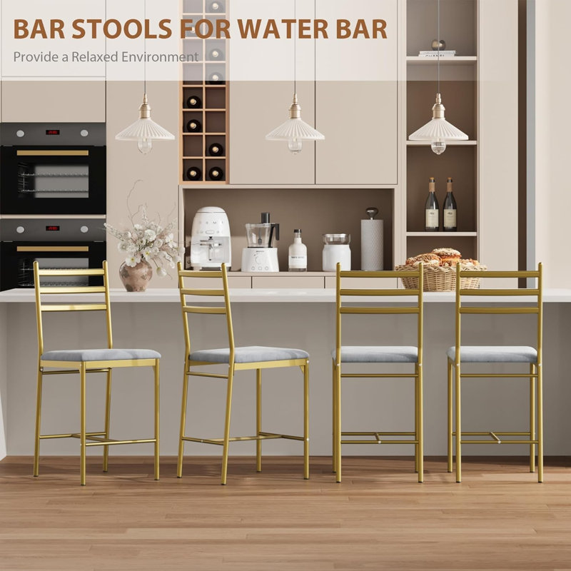 Ensemble de 2 tabourets de bar à hauteur de comptoir, chaises de bar ergonomiques rembourrées avec dossier, structure en métal pour comptoir de cuisine et îlot
