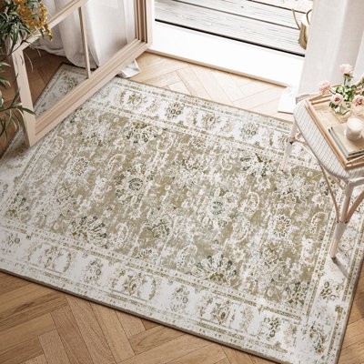 Tapis oriental lavable en chenille avec envers antidérapant pour salon