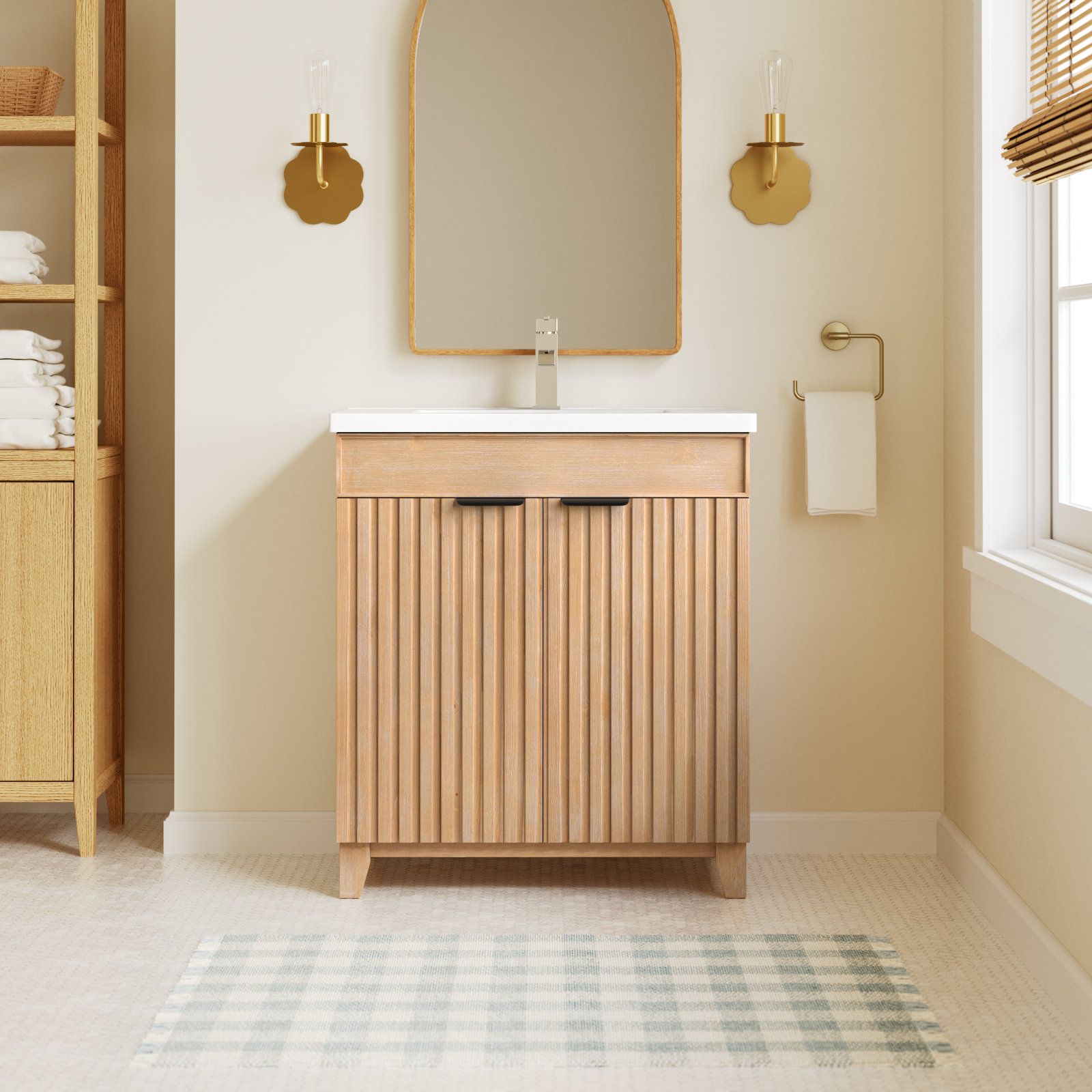 Dansfield 29.9'' Single Bathroom Vanity, Fir Wood Brown, Matte Black