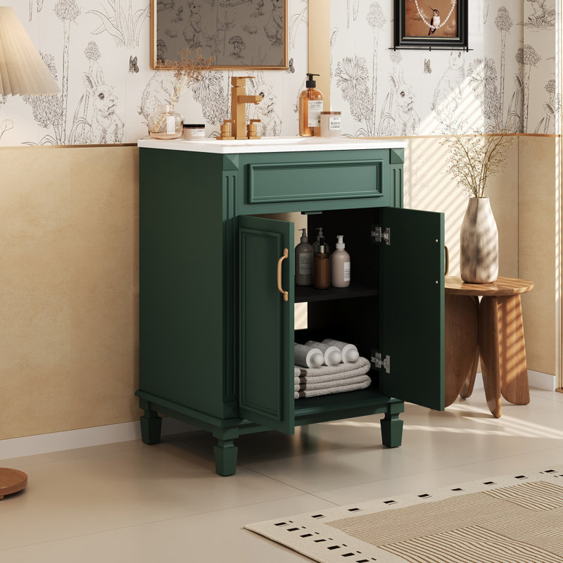 Meuble-lavabo 24 po avec lavabo supérieur, Vert/doré