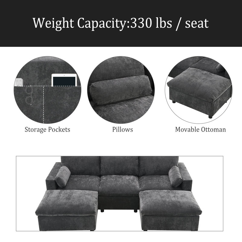 Canapé modulaire Chenille, Chenille grise foncée