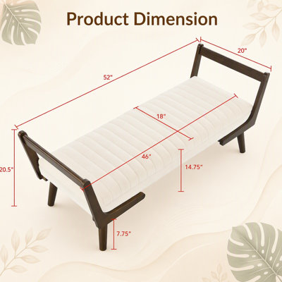 Banc de style Mid-Century moderne avec pieds en bois de noyer, repose-pieds en tissu d'ameublement en chenille beige