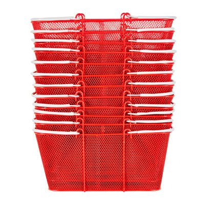 Shopping Baskets, 22L Stackable Metal Grocery Baskets with Handles, Dense Mesh Structure, Holds up to 44 lbs, Portable for Grocery, Retail, Stores, Supermarket, Bookstore, Home Use, Red