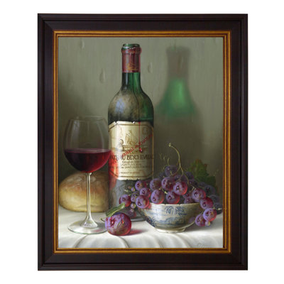 Wine and Grapes 1 Piece Single Picture Frame Painting on Canvas