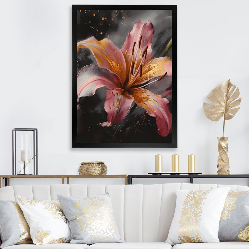 Lis gracieux roses - imprimé, Cadre photo noir, H 20 po x l 12 po x P 1 po