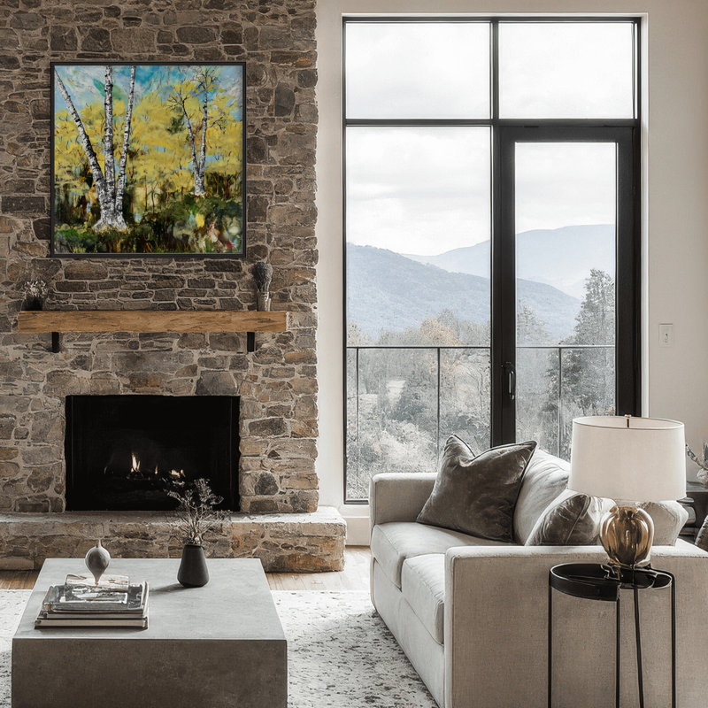 Nature Inspired "Rustic Birch" Canvas Wall Art By , 12" H x 12" W x 1.125" D, Framed Print, Black
