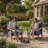 27" Wide All Weather Aluminum Ladder Back Patio Armchair with Wooden Arm-816584097