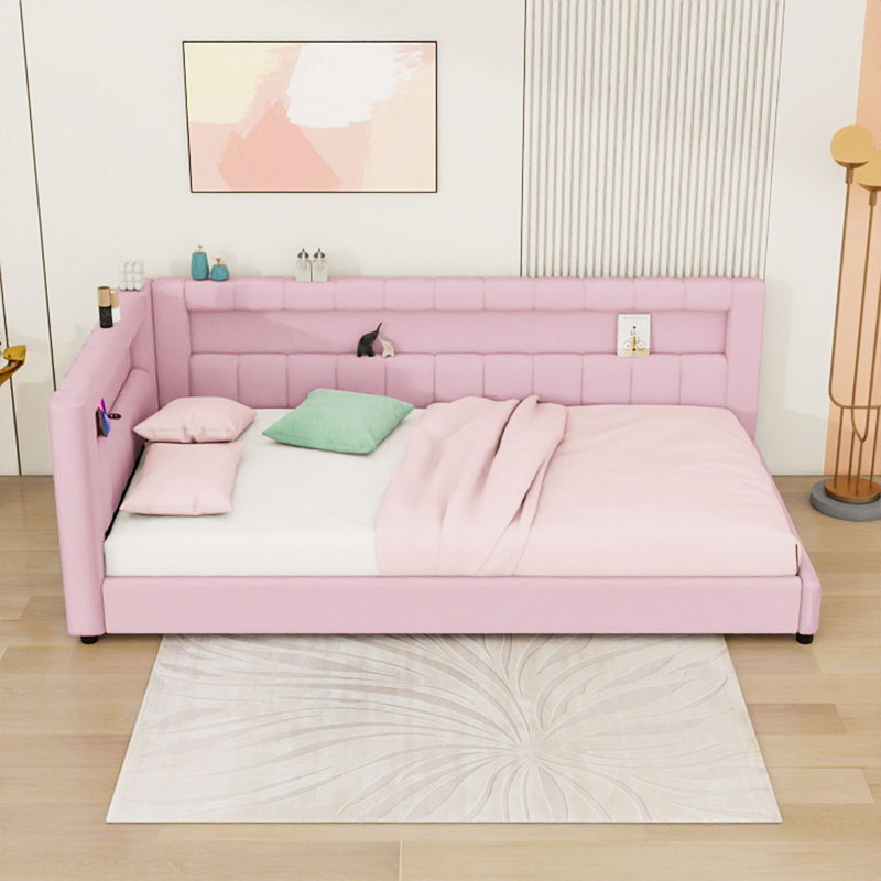 Daybed Frame with USB Ports and LED Lights, Twin XL, Pink