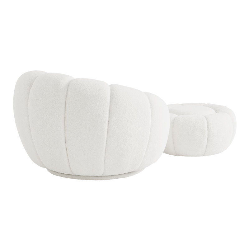 37" Pumpkin Plush White Sherpa Lounger & Ottoman Set