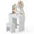 Vanity Makeup Desk With Led Lights And Rotatable Mirror, Vanity Desk With 2 Drawers, 6 Slot Compartments, Foldable Tabletop, Storage Stool, Power Outlets, Hair Dryer Holder, White