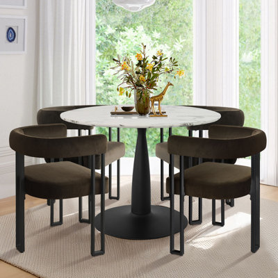 4-Person 40" Round Dining Set with Velvet Chairs