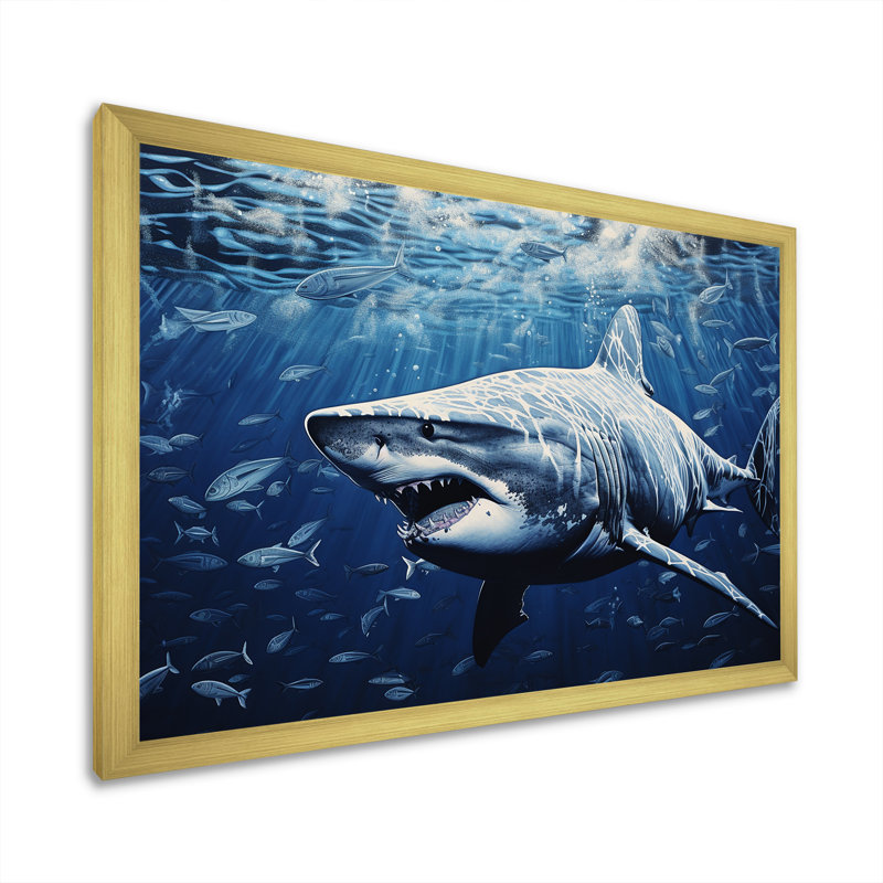 " Bull Shark Depths Photography ", Gold Single Picture Framed, 34" H x 44" W x 1.5" D