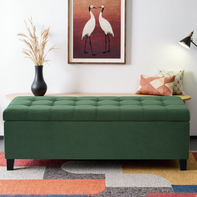 Upholstered Storage Ottoman Bench – 51" Entryway Bench with Flip-Top Storage – End of Bed Bench, Foot Rest for Bedroom – Rubberwood Legs, 300 lb Capacity – Easy 4-Leg Assembly