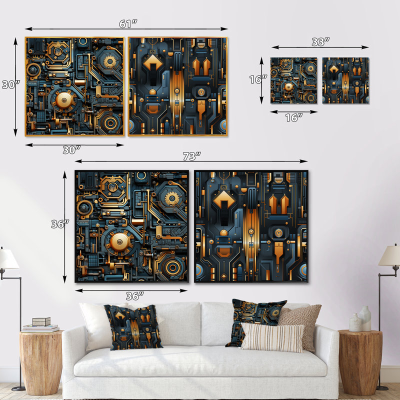 Cortavion - Ensemble de 2 collages abstraits carrés, Cadre flottant noir, H 16 po x l 33 po
