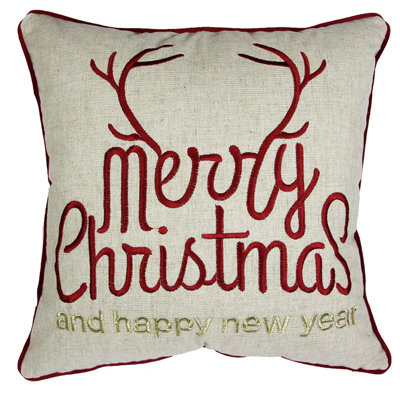 Daisy Holiday Embroidered Linen Look Throw Pillow