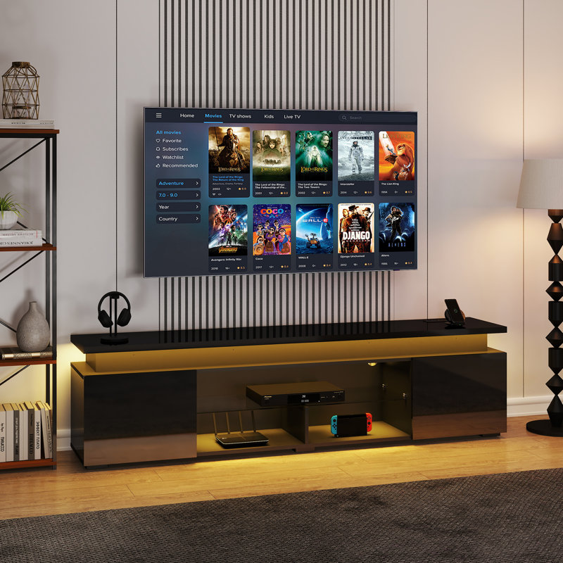 Modern TV Stand with RGB LED Lights for TVs up to 75 80 inch, media console with Power Outlet Entertainment Center for Living Room