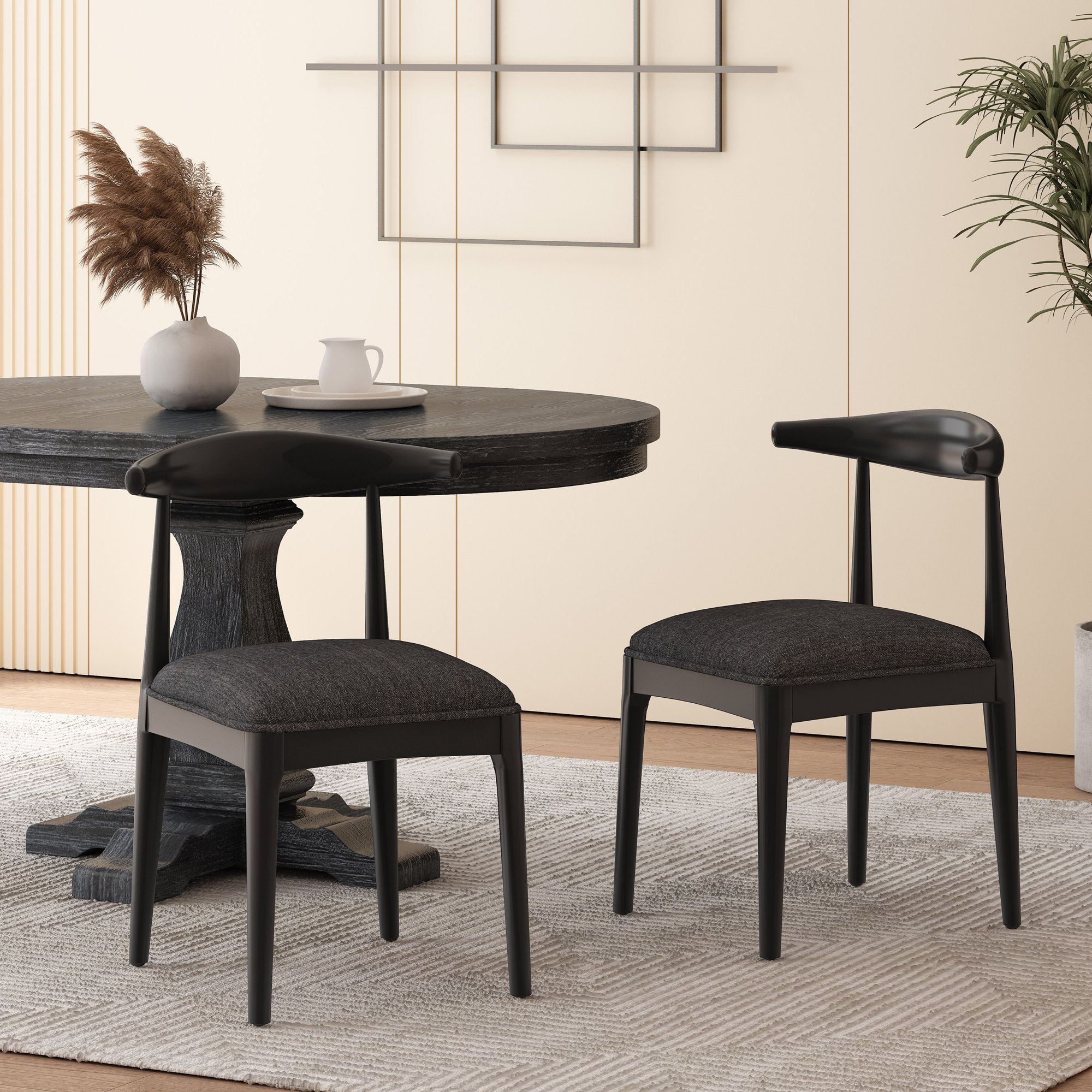 Asheboro Upholstered Wing Back Side Chair, Black Textured Tweed, Black