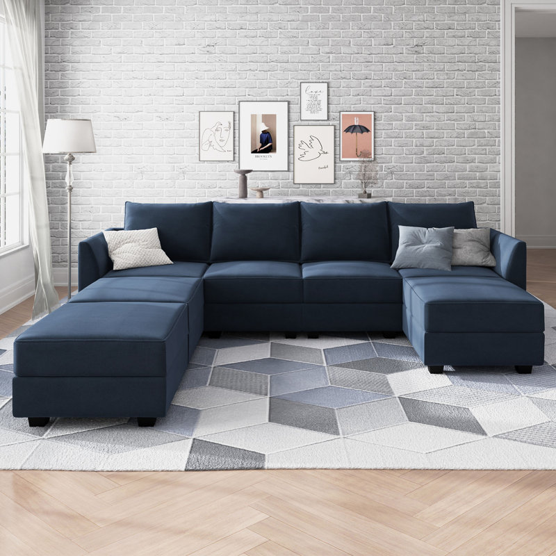 Canapé modulaire en velours en U Tremee pour le salon, Velours bleu