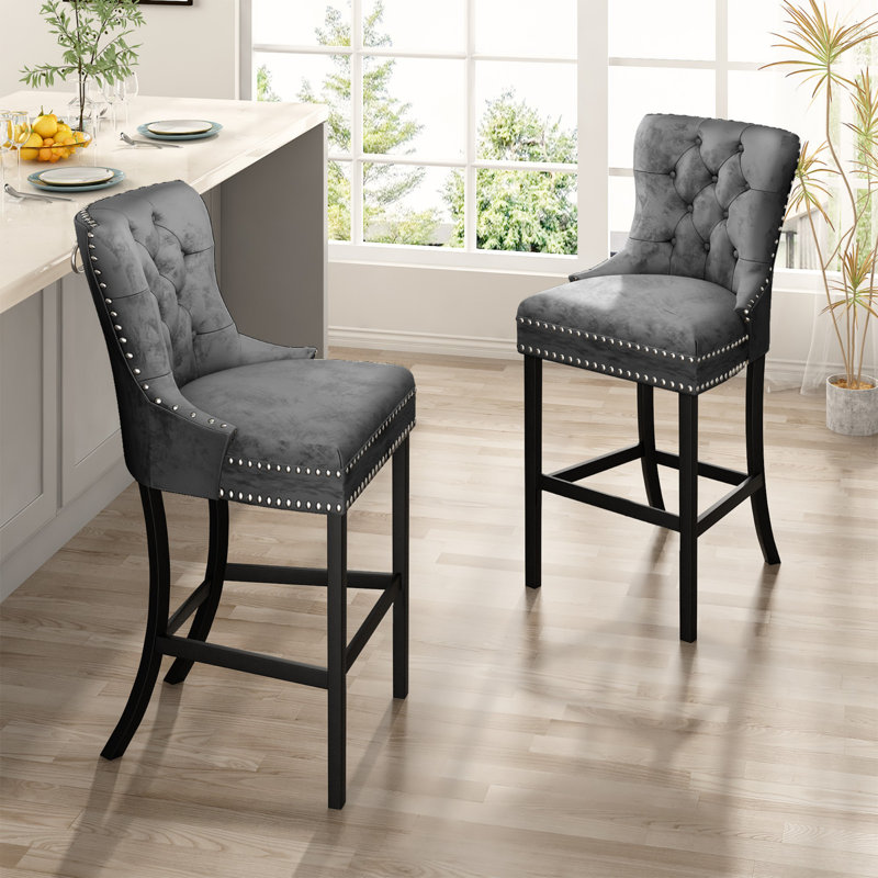 Bar Stools, Set Of 2 Upholstered Breakfast Stools, 27.5" Tall Bar Stools, Breakfast Bar Chairs With Footrest And Back, Counter Bar Stools, For Dining Room, Kitchen, Bar
