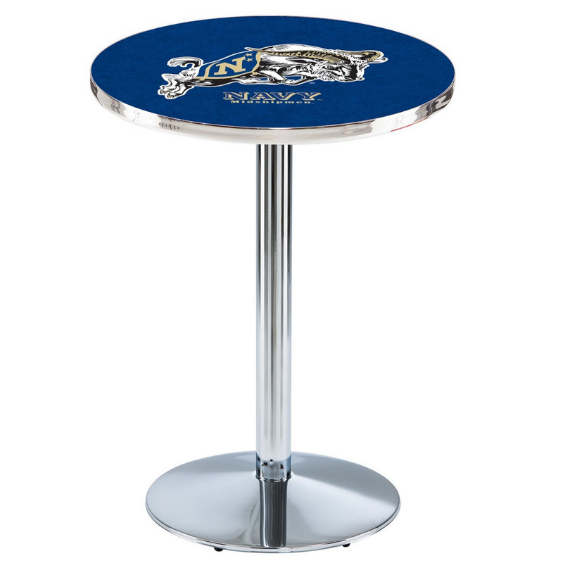 Round Metal Base Dining Table, Chrome, US Naval Academy