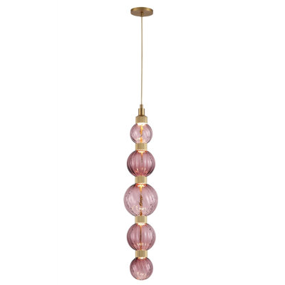  Zayna 5-light 36"h Led Pendant In Aged Brass/brown Glass