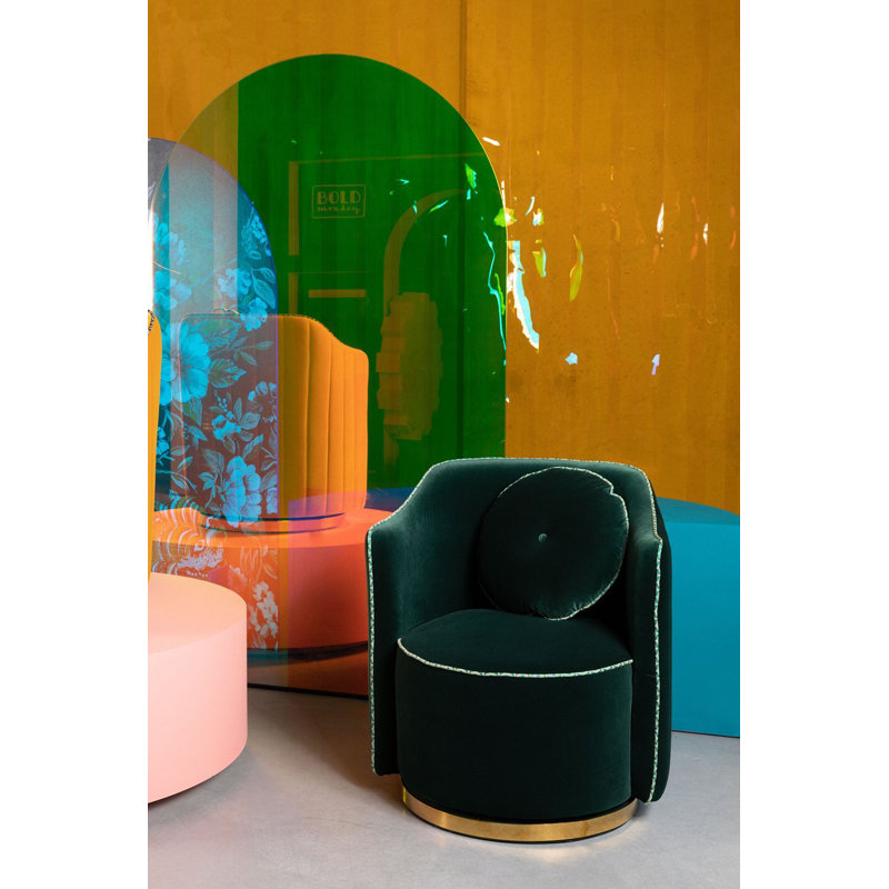 Sassy Granny Swivel Barrel Chair, Dark Green Velvet
