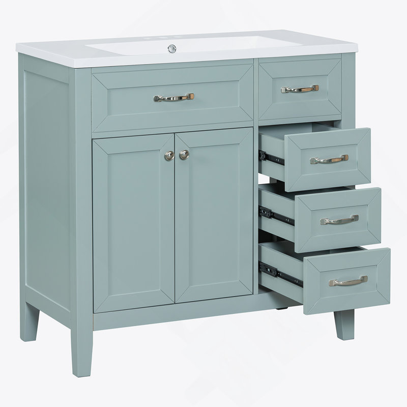 Meuble-lavabo vert 36 po avec lavabo, structure solide et panneau de fibres à densité moyenne, conception autoportante moderne