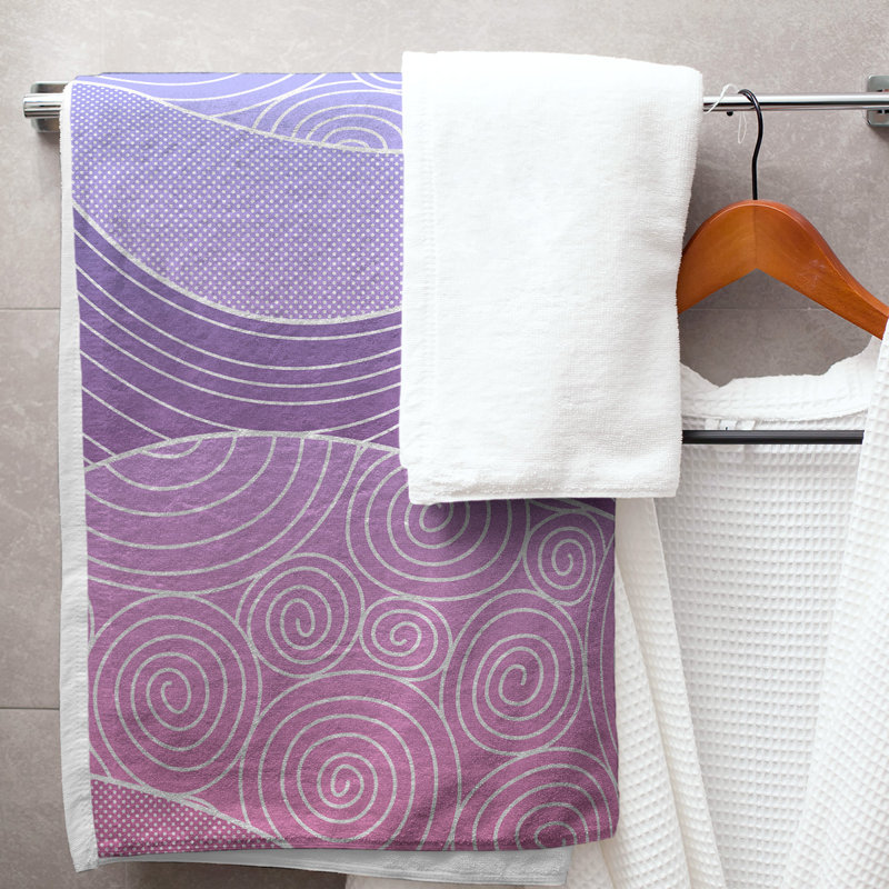 Serviette de bain classique à vagues dessinées à la main, Bleu/rose