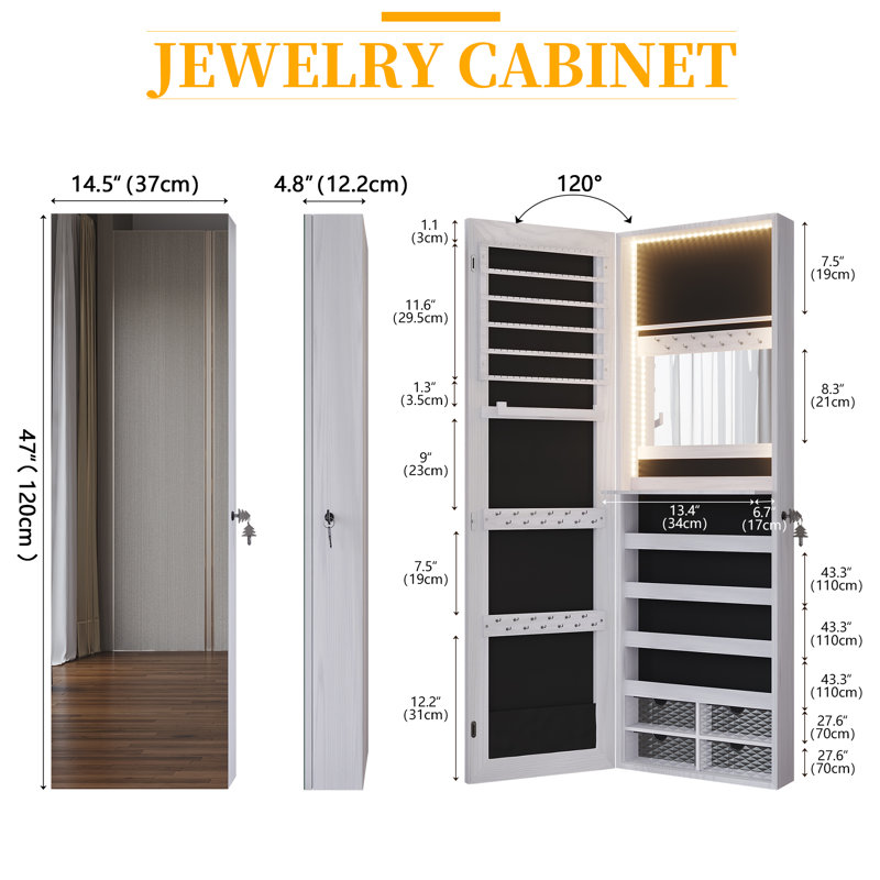 Armoire à bijoux avec miroir, Blanc