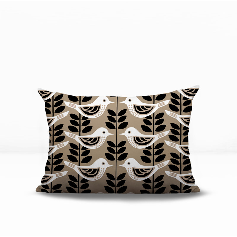 Oreiller rectangulaire réversible intérieur / extérieur Amiri Bird, Rectangle H 14 po x l 20 po, Beige