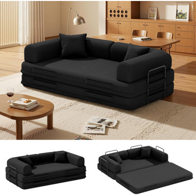 Canapé-lit Canapé-lit modulaire de 78,8 po à canapé-lit à plateau-coussin avec 2 oreillers, canapé-lit pliant en velours côtelé, aucun assemblage requis, canapé de plancher