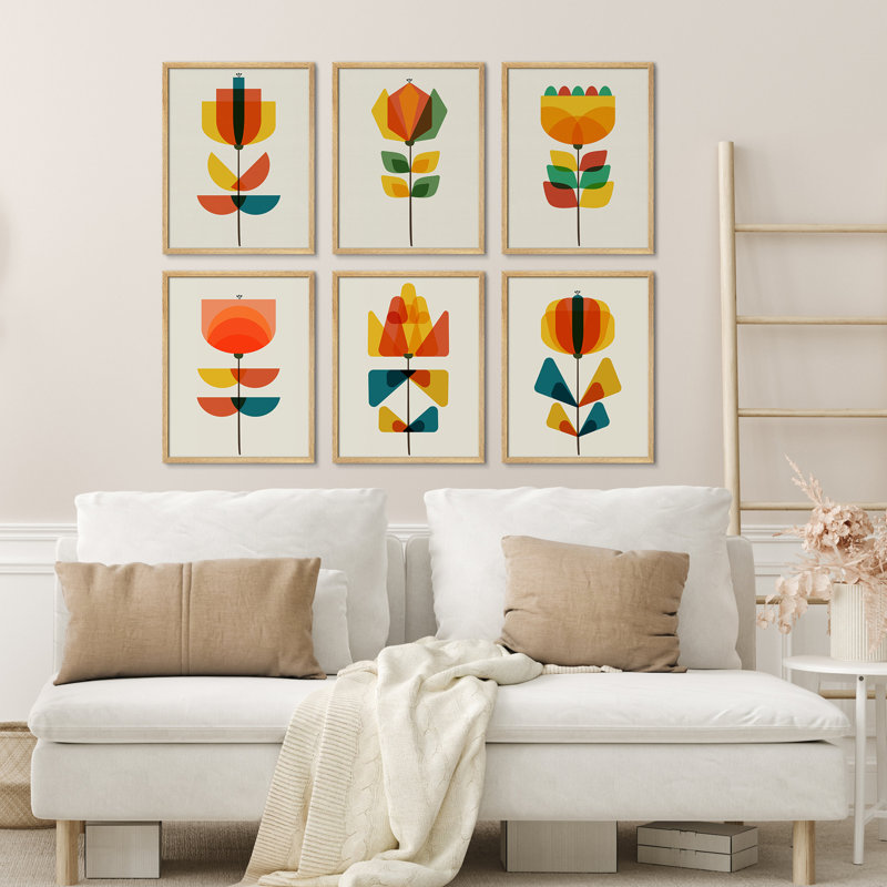 «Mid Century Modern Orange Abstract Boho», reproduction d'art encadrée, affiche, salle de bain, petit art mural