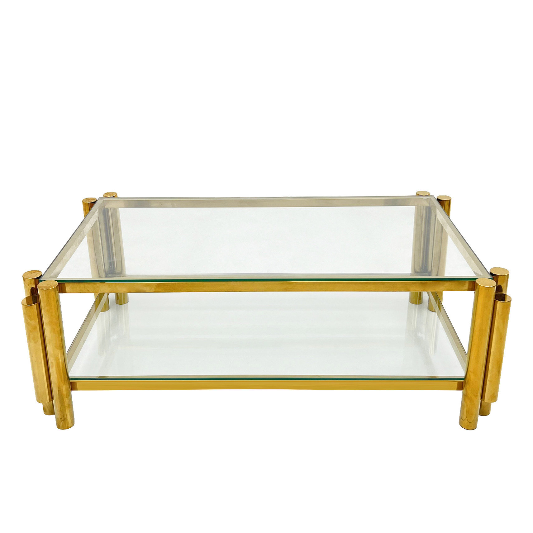Orren Ellis Modern Coffee Table With Double-layer Tempered Glass, Gold