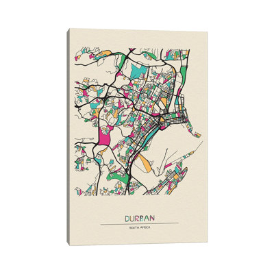 Durban, South Africa Map - Wrapped Canvas Print