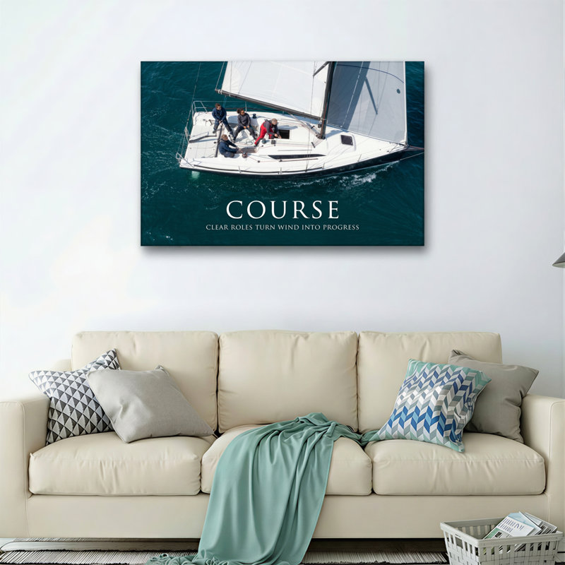 Ensemble de 1 tableau sur toile représentant une équipe de voile, H 12 po x l 18 po, Toile tendue