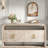 4-door Elegant Console Table With Natural Embossed Texture, Curved Edge And Metal Handles-1867305828