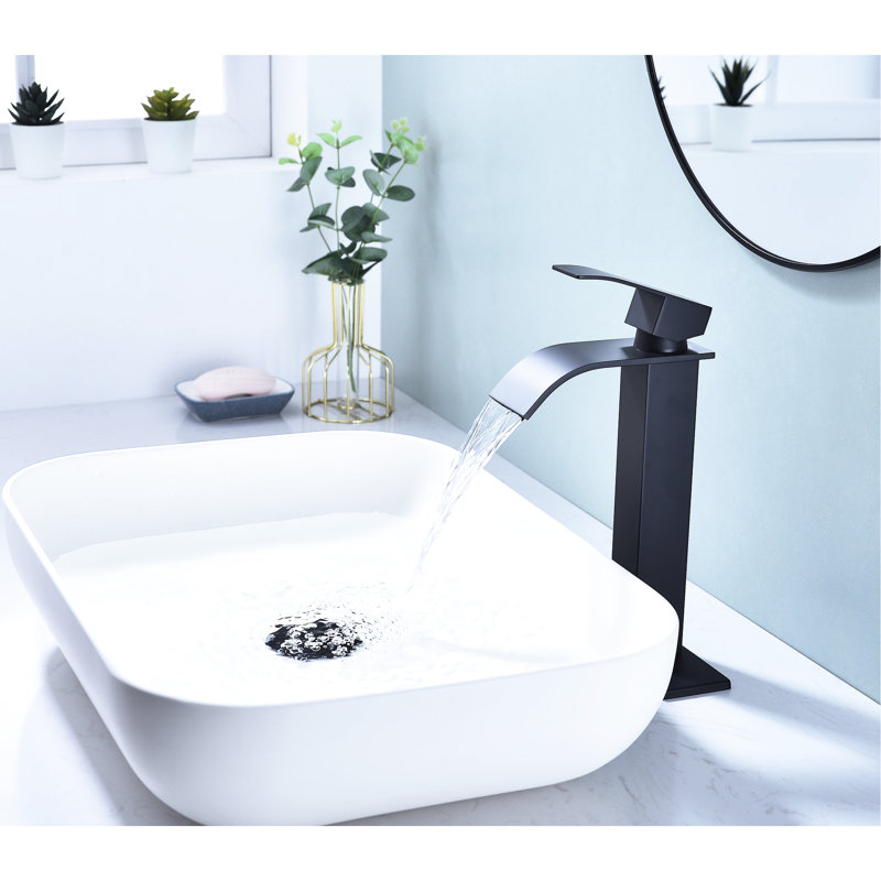 Matte Black Single Handle Waterfall Spout Bathroom Faucet With Pop - Up Drain, Stainless Steel, Stable Water Flow, Quick Installation For Sinks Without Overflow