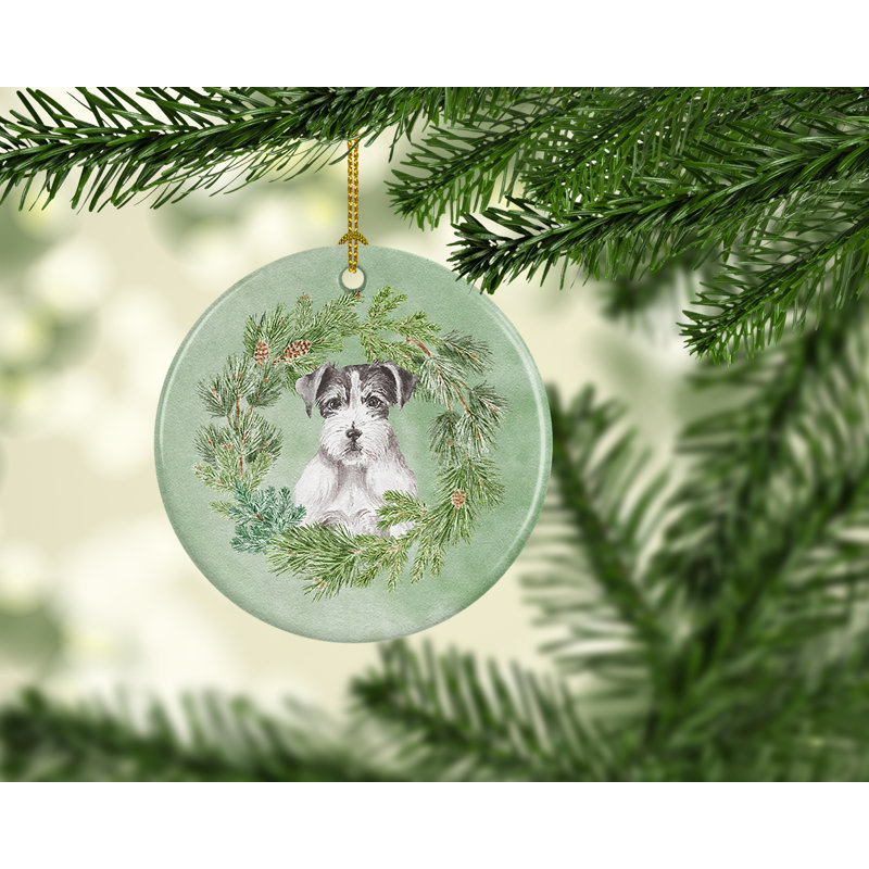 Figurine de Noël suspendue en céramique, Jack Russell Terrier à poil dur
