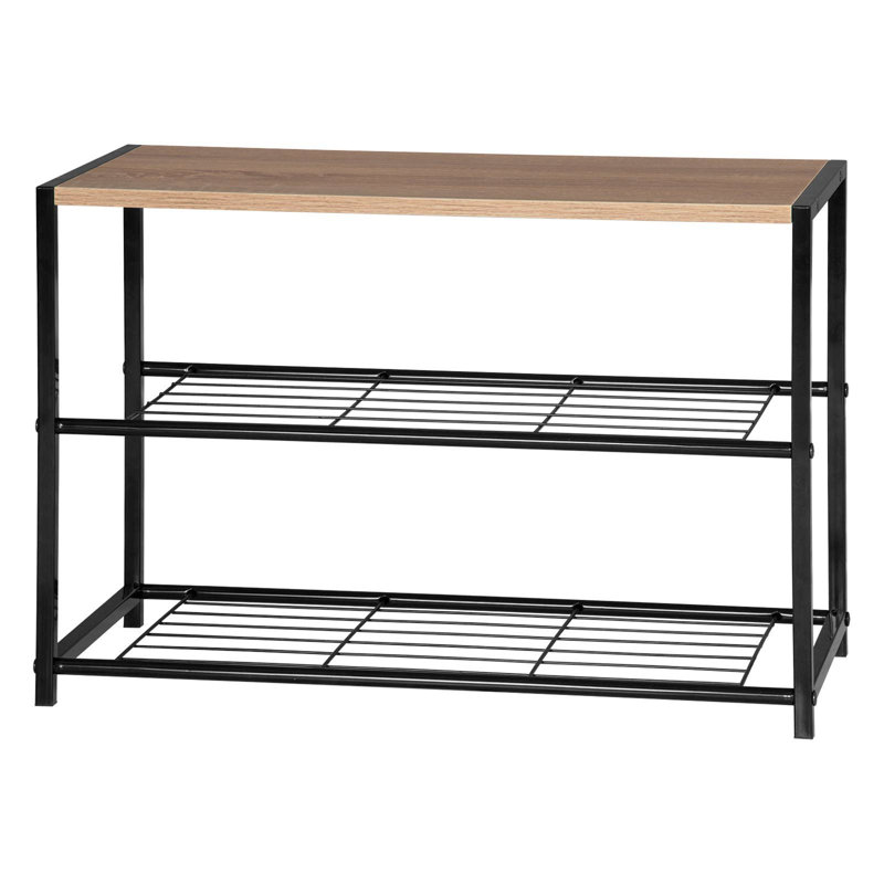 6 Pair Shoe Rack, Black/Oak