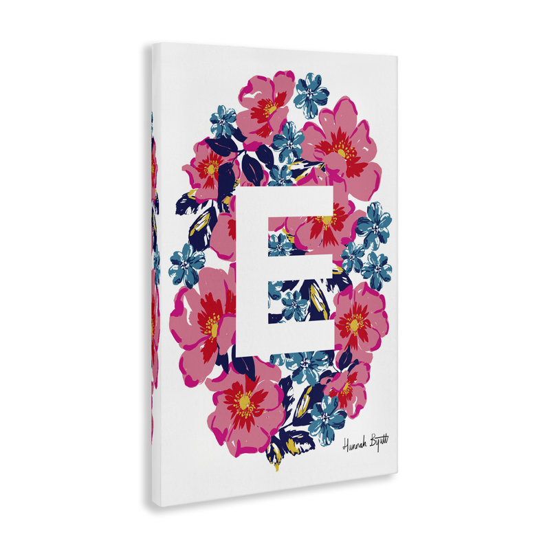 Art floral sur toile, "Floral Bloom lettre E" par Hannah Louise Byatt, H 24 po x l 16 po