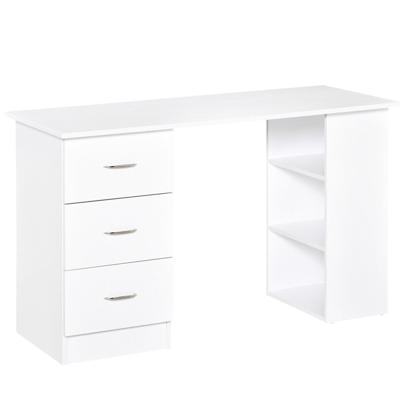 White 47" Computer Desk Bookcase With 3 Drawers & Storage Shelf, Modern Office Workstation For Home, Spacious Desktop And Shelf Space - Home Office, Bedroom, Dorm, Apartment
