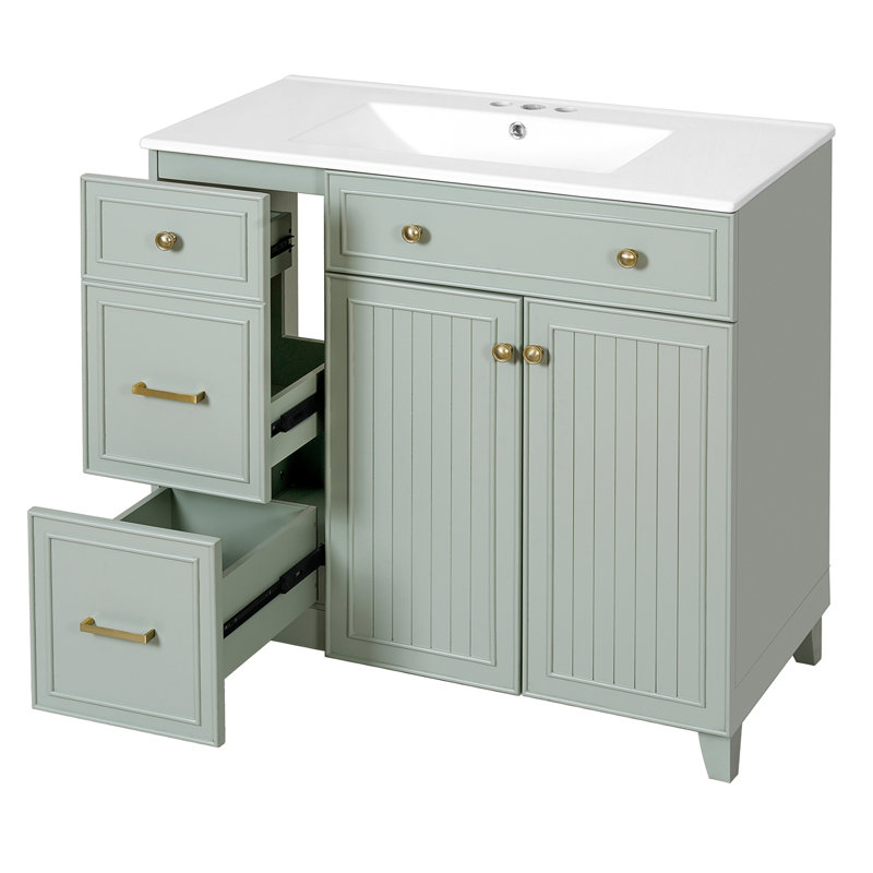 Meuble-lavabo 36 po avec lavabo en céramique, Vert